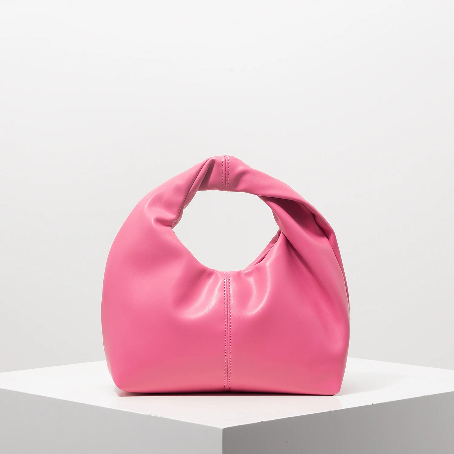 Women’s Stylish Twist Square Clutch Bag | Sophisticated Ruched Top-Handle Handbag | Simple and Versatile Solid Color Commuter Bag | Fashion-Forward Soft PU Leather Shoulder Purse Luxegan