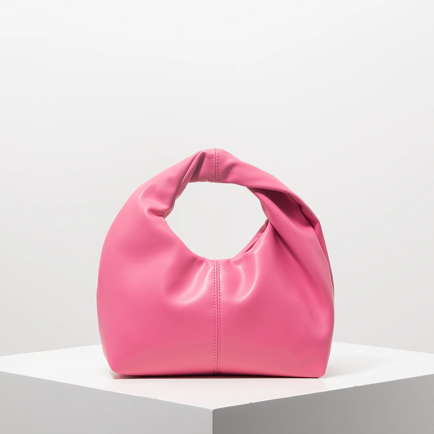 Women’s Stylish Twist Square Clutch Bag | Sophisticated Ruched Top-Handle Handbag | Simple and Versatile Solid Color Commuter Bag | Fashion-Forward Soft PU Leather Shoulder Purse Luxegan