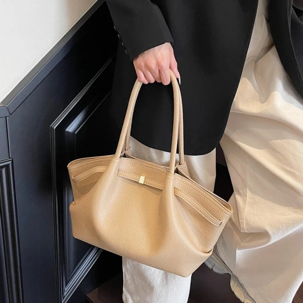 Fashion French PU Leather Shoulder Bag | Elegant Lychee Pattern Women’s Tote | Large Capacity Solid Color Underarm Bag for Party & Daily Use Luxegan