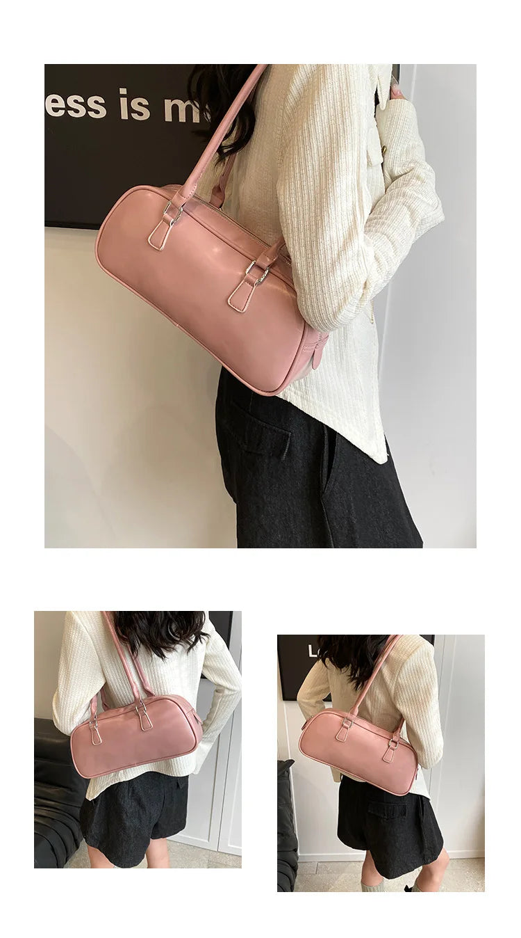 Retro Solid PU Leather Underarm Bag | Soft Korean Fashion Shoulder Purse Luxegan