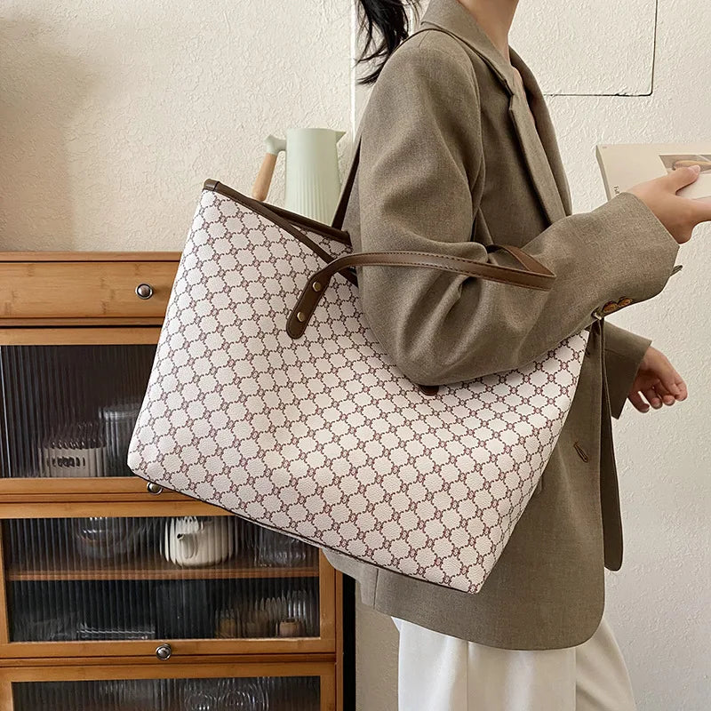 Classic Vintage Letter Print Tote Bag | Large Capacity Shoulder Bag Luxegan