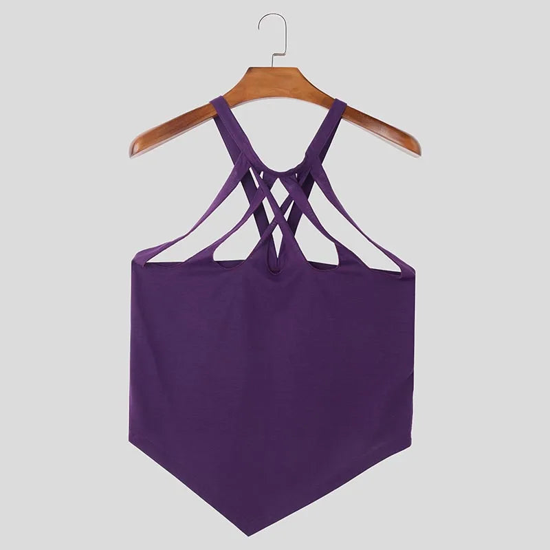 Men’s Solid Color Hollow-Out Tank Top | Sophisticated "O-Neck" Sleeveless Silhouette | Elegant Summer Sexy Fashion Vest | "Dignified" High-Performance Knit Streetwear for Radiant Versatile Styling Luxegan