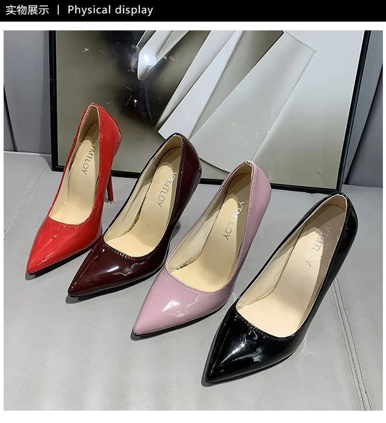 Sexy 12cm Stiletto Pumps | Sophisticated Patent Leather Pointed Toe | Elegant "Super High" Red Dress Heels | "Dignified" Big Size 35–50 Handmade Shoes for Radiant Versatile Styling Luxegan