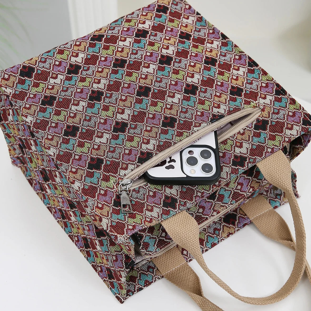 Thickened Jacquard Fabric Large Capacity Portable Bag | Square Storage Bag, Work Commute Handbag & Shopping Tote Luxegan
