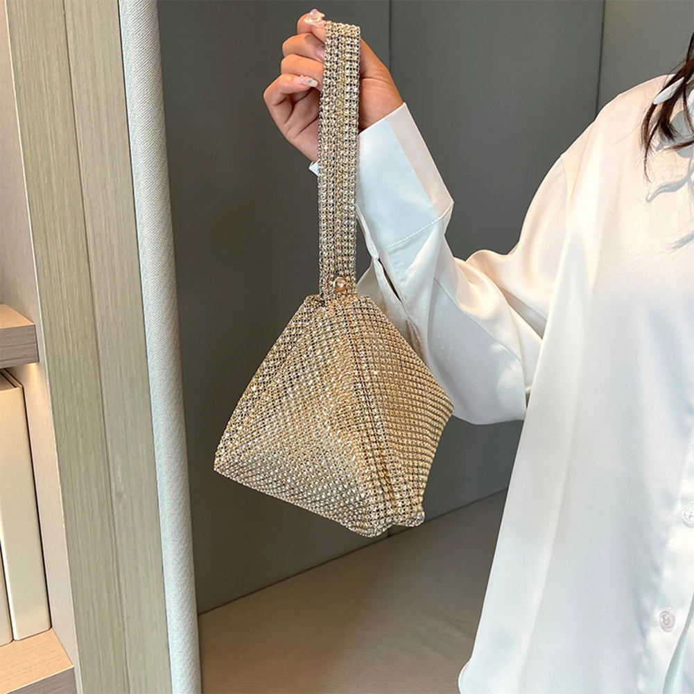 Glitter Rhinestone Evening Dinner Clutch | Sophisticated Stylish Large Capacity Underarm Bag | Elegant Everyday Sparkling Shoulder Bag | "Dignified" Soft Polyester Minaudière for Versatile Styling Luxegan
