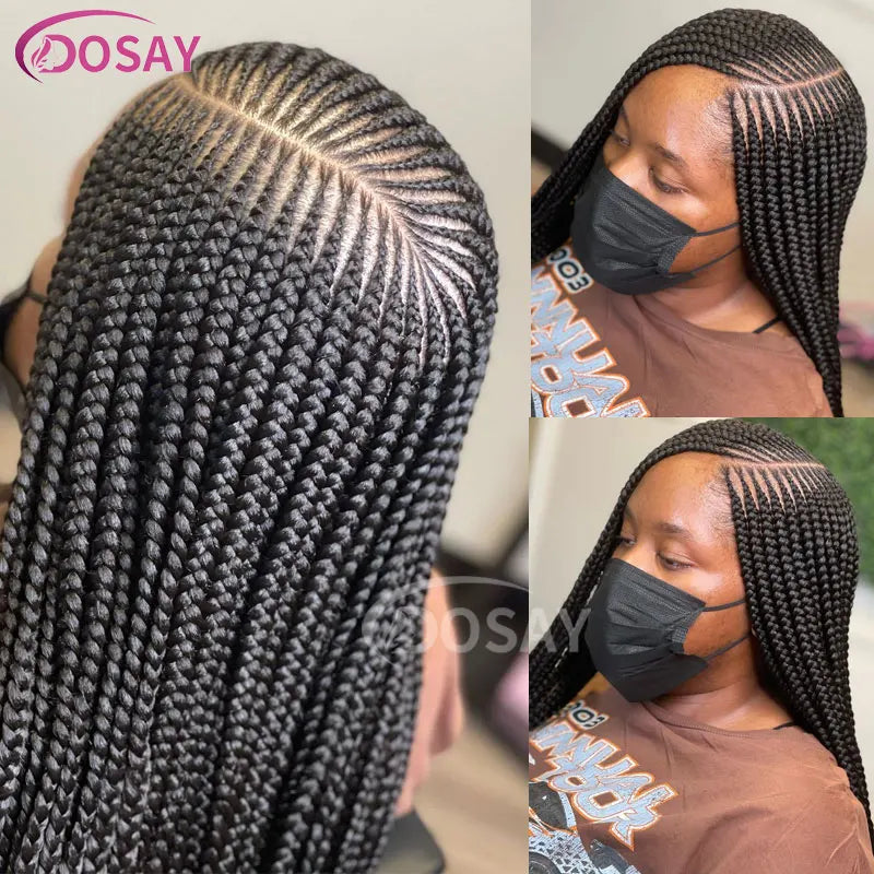 36" Full Lace Frontal Braids Wig Synthetic Side Part Knotless Cornrow Braided Lace Front Wig Twist Braided Faux Locs Braid Wigs Luxegan