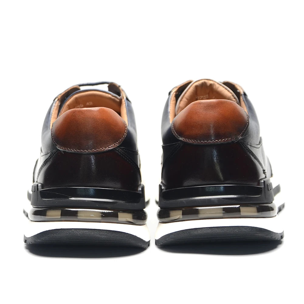 Luxury Designer Men's Genuine Leather Sneakers | Hand-Painted Trendy Double Color Crocodile Print Casual Shoes | Classic France Oxford Brogue Men's Luxury Trainers | Premium Lace-Up Breathable Adult Footwear Model S02739 Luxegan