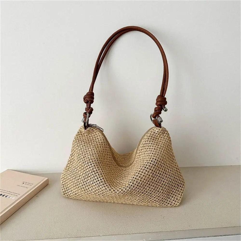 Handmade Braid Straw Bag | Large Capacity Summer Beach Shoulder Bag & Women Girls Fashion Handbag (Rattan Woven Tote for Ladies) Luxegan