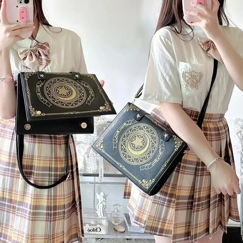 Y2K Korean Gothic Square Black Shoulder Bag | Harajuku Vintage Aesthetic Purses & Luxury Designer Handbags (Messenger Tote Bags for Women) Luxegan