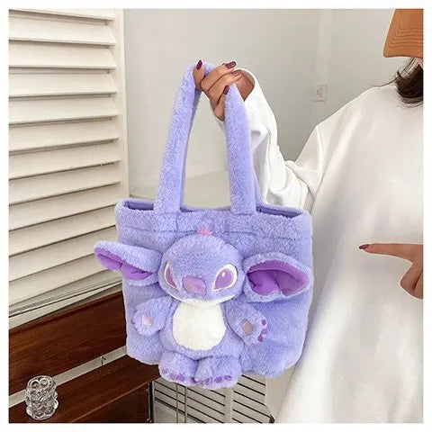 New Cartoon Plush Doll Shoulder Bag | Sweet and Cute Stitch Strawberry Bear Soft Cute Girls Handbag Luxegan