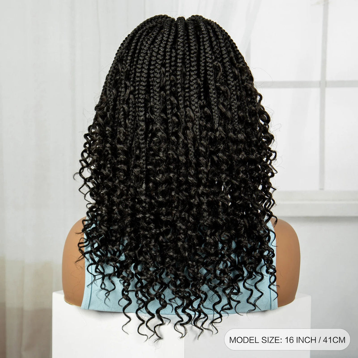 Full Lace Braided Lace Wigs Synthetic Knotless Box Braided Lace Wig with Curly Ends for Black Women Kinky Curly Braided Bob Wig Luxegan
