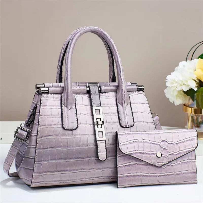 New Bright Leather Women's Bag | Large Capacity Female Shoulder & Crossbody Handbag (High Quality with Wallet, Sequined Panel) Luxegan