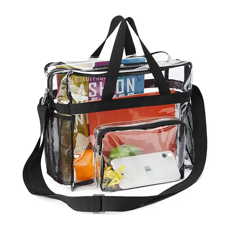 Portable PVC Clear Large Capacity Handbag | Women's Fashion Waterproof Casual Simple Crossbody Shoulder Bags & Purse (Stadium Approved) Luxegan