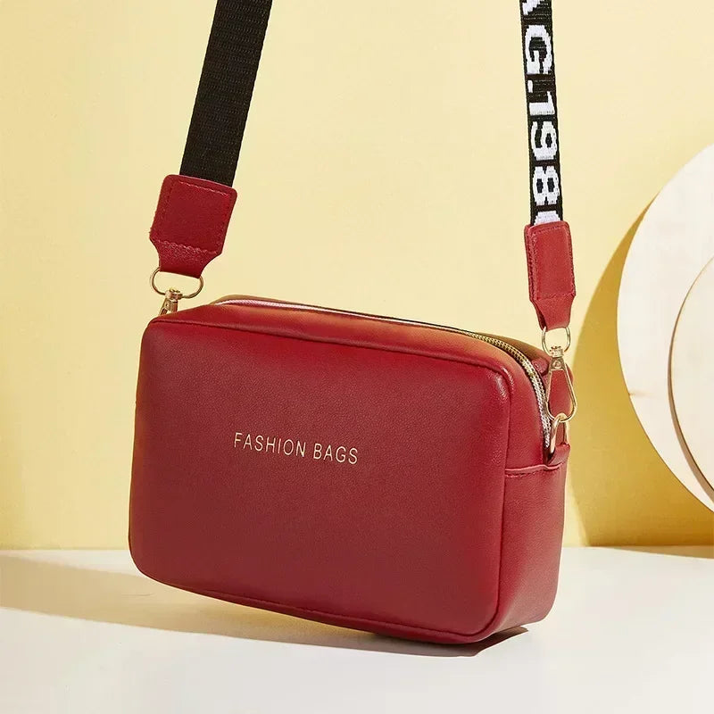 Simple-Style Small Shoulder Bag | Sophisticated PU Leather Wide-Strap Crossbody | Elegant Letter-Detailed Messenger Purse | "Dignified" Soft Flap Handbag for Versatile Daily Styling Luxegan