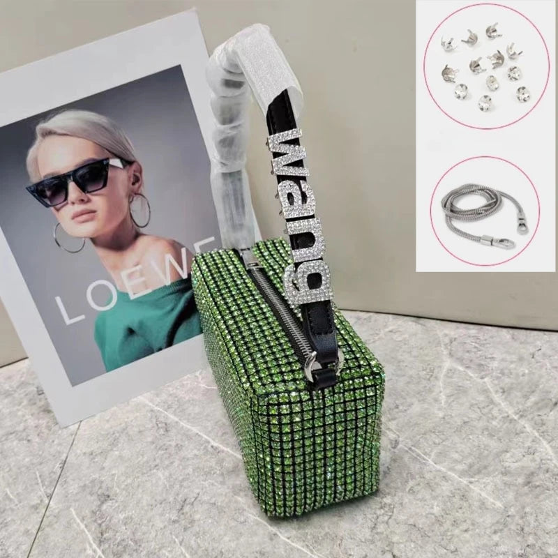 Super A Rhinestone Light Luxury Bag | Women's Summer High-End Texture Messenger & Portable Dinner Bag (Shiny Full Diamond Crossbody) Luxegan