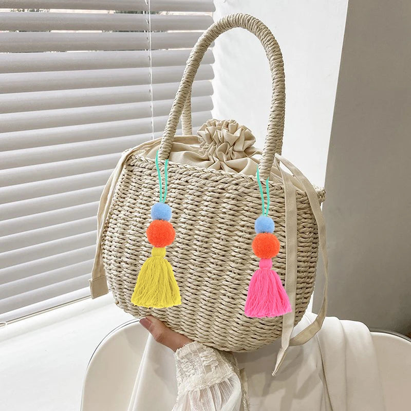 Women’s Summer Straw Rattan Handbag | Sophisticated Woven Small Clutch & Basket Bag | Elegant Retro Beach Vacation Tote | "Dignified" Soft Bucket Purse for Versatile Holiday Styling Luxegan
