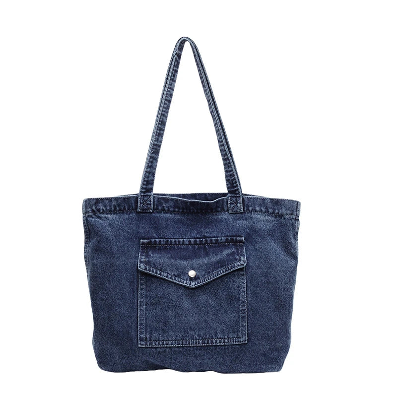 Fashion Luxury Women’s Denim Shoulder Bag | High-Quality Fabric Large Capacity Tote | Sophisticated Multi-Functional Handbag | Fashion-Forward Square Denim Crossbody with Exterior Flap Pocket Luxegan