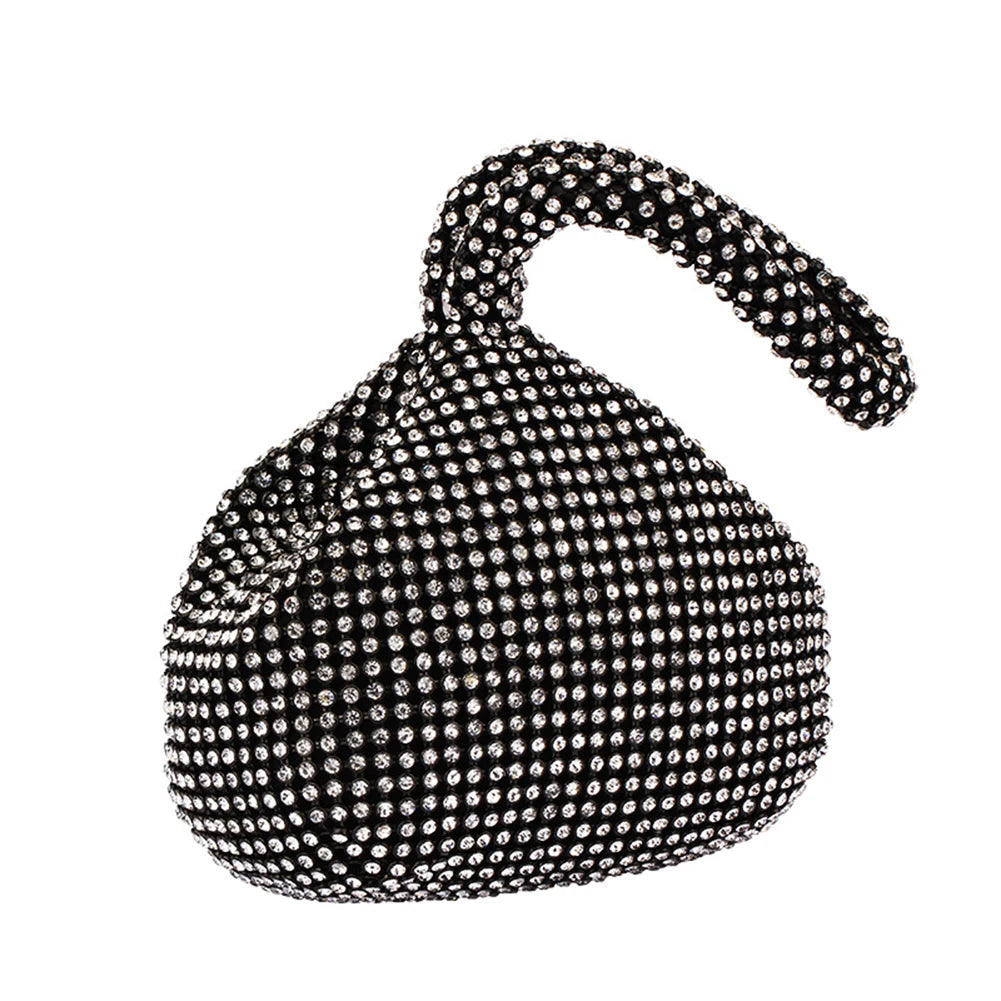 Sparkling Silver Diamond Mini Evening Clutch | Crystal Shiny Handbag & Wristlet Luxegan