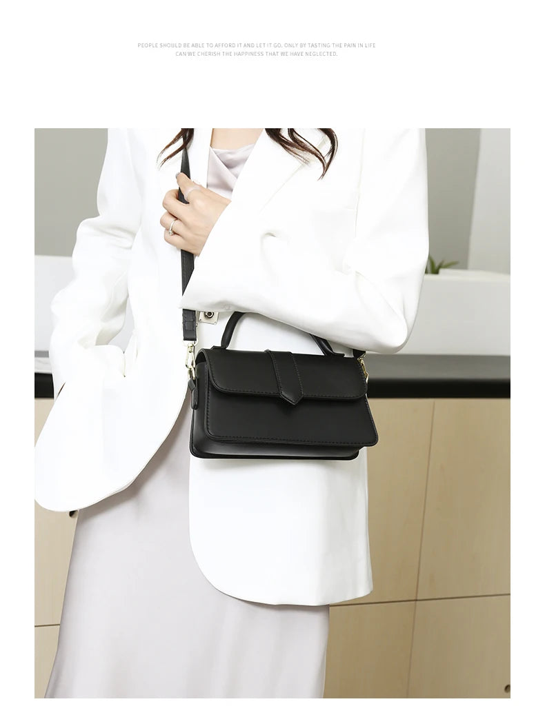 Leather Shoulder Bag for Women | Fashion Crossbody Bags & Vintage Underarm Bag (Square Satchel in Black) Luxegan