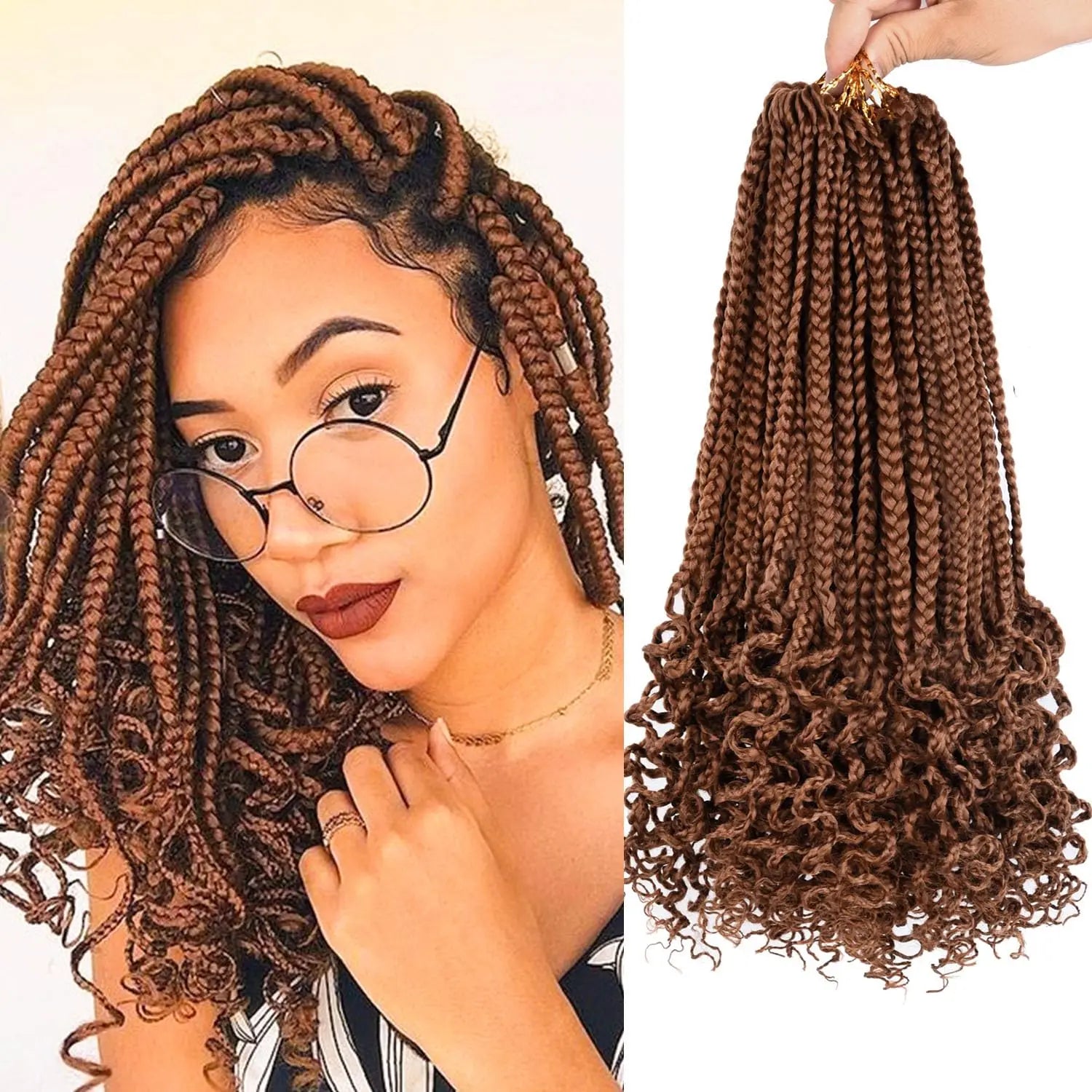 Pre-Looped Box Braids Crochet Hair with Curly Ends | Soft 3X Boho Braids - view 3