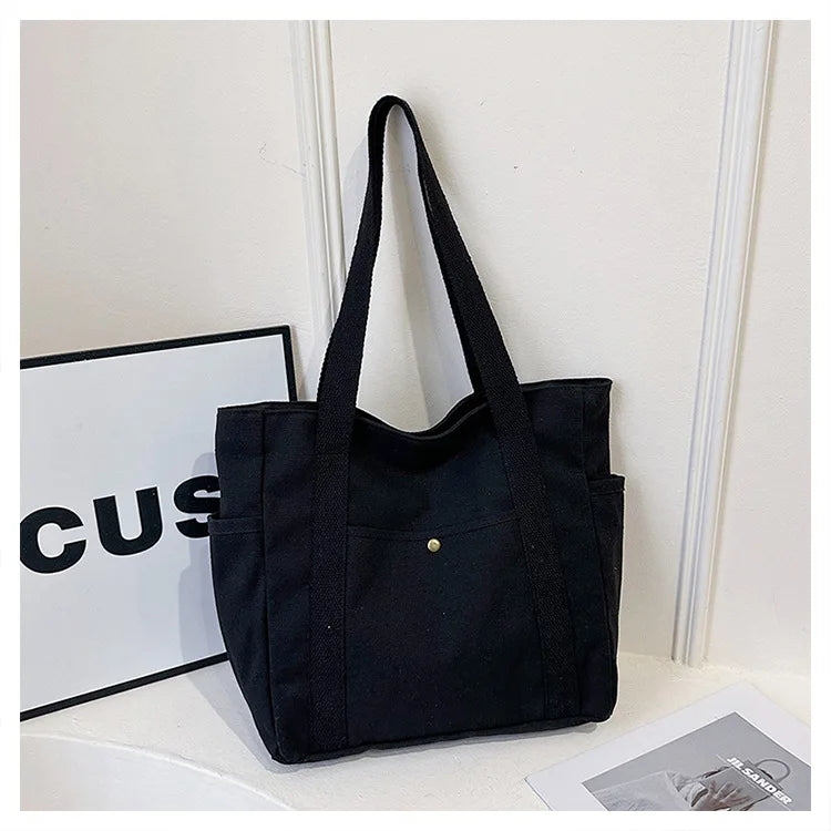 Preppy Style Shoulder Bag Unisex | Large Capacity Handbag & Casual Versatile Solid Canvas Bag (Student Commuting Zipper Square Bag) Luxegan