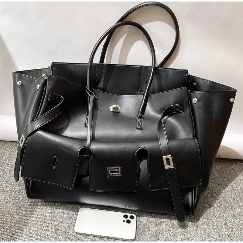 Luxury Wings Style Synthetic Leather Shoulder Bag,Large Capacity Commuting Women Tote Bag,Punk Buckle Simple Versatile Handbag