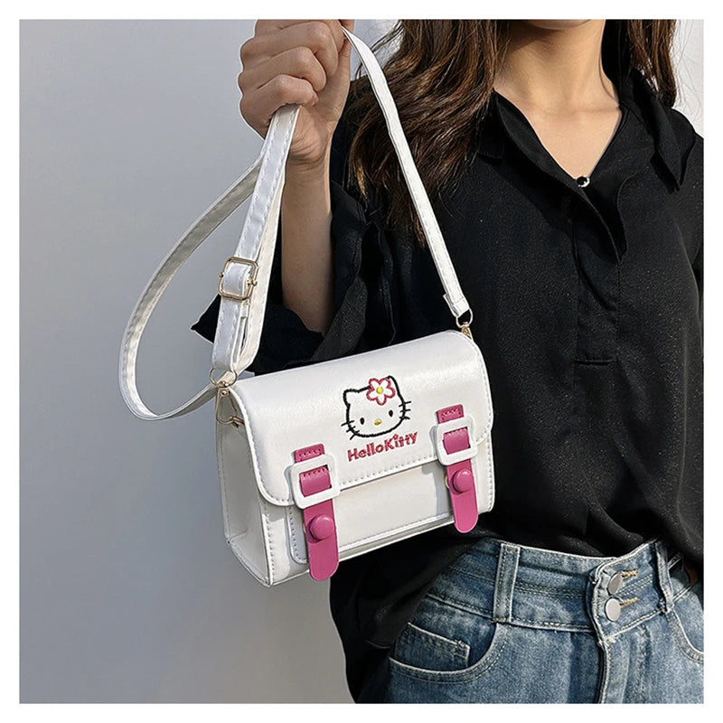 Sanrio Kawaii Hello Kitty My Melody Kuromi Cinnamoroll Square Shoulder Bags | PU Cartoon Fashion Simple Satchel Crossbody Bag (Gift) Luxegan