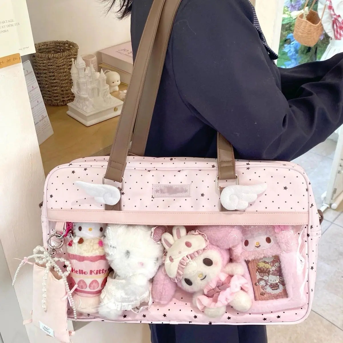 New Original Design Girl Sweet Y2k Ita Bag | Cute Polka Dot Nylon Shoulder Bag | JK Uniform Ulzzang Daily Commuting Women's Bag Luxegan