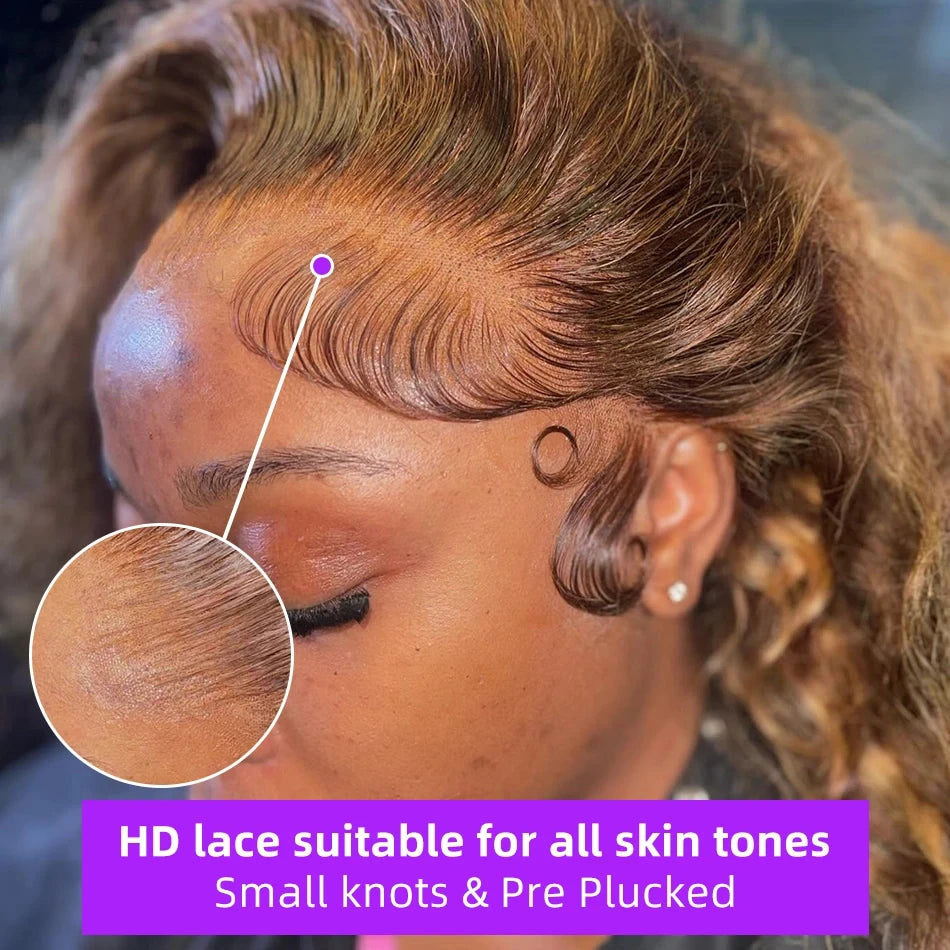 250% Density Honey Blonde Highlight Deep Wave HD Lace Wig | Sophisticated 13x6 & 13x4 Transparent Frontal | Elegant "100% Brazilian Remy" Silhouette | "Dignified" Pre-Plucked Ombre Colored Human Hair for Radiant Versatile Styling Luxegan