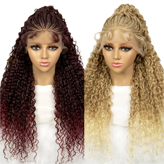 Kima Synthetic Cornrow Braided Wig | 13x4 Lace Front | Ombre Ponytail | Curly Braids | Black Women