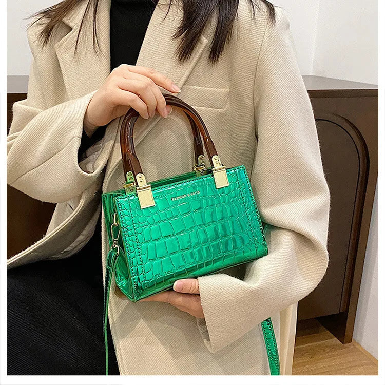 Patent Leather Handbags for Women 2023 New Small Square Bag Stone Woman Shoulder Bag Fashion Party Evening Crossbody Bag Female