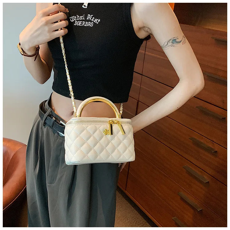 Quilted British Style PU Leather Crossbody | Small Square Chain Bag
