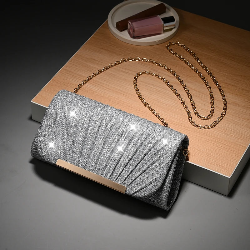Luxury Women's Evening Bag | Pleated Crossbody Clutch Luxegan