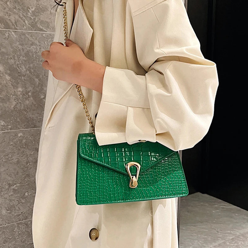Crocodile Pattern Shoulder Bag | Chain Crossbody & Clutch Luxegan