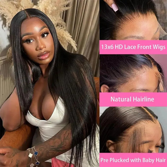 High Density Bone Straight Human Hair Wigs | 13x6 HD Lace Frontal Wig (30-40 Inch Transparent Lace Front Wigs for Women - On Sale) Luxegan