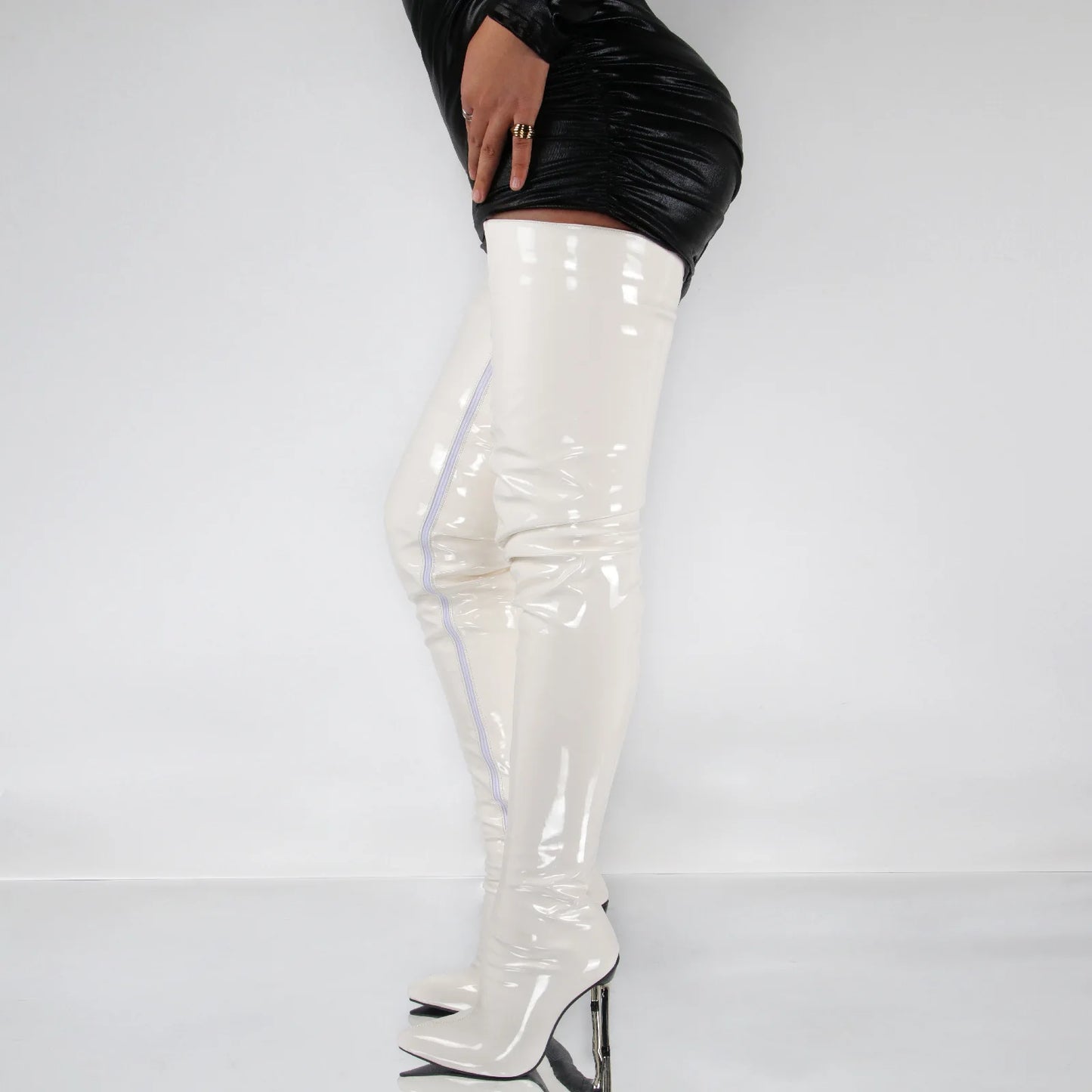 Patent Leather Over-the-Knee Stilettos | Sophisticated Super High Heel Thigh-High Boots | Elegant "Handmade Modern" Silhouette | "Dignified" Sexy Pointed Toe Winter Boots for Radiant Versatile Styling Luxegan