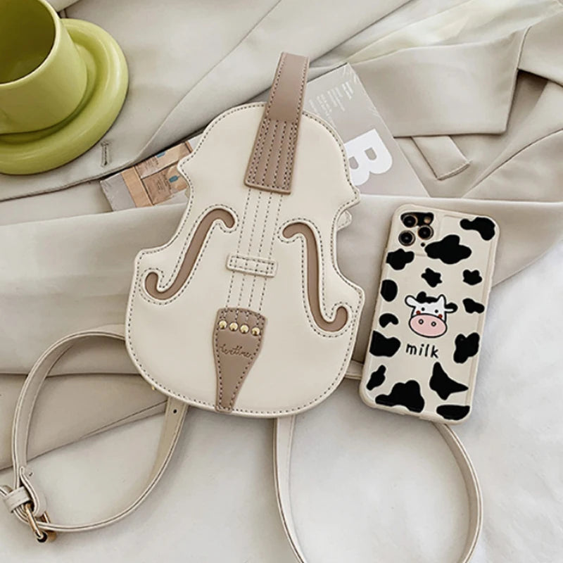 Creative Violin Female Crossbody Bag | PU Leather Small Backpacks for Women | Luxury Design Thread Ladies Fashion Shoulder Bag Luxegan