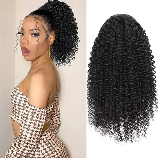 12A Grade Afro Puff Drawstring Ponytail for Black Women | 100% Brazilian Virgin Human Hair Extension | 100g 4C Afro Kinky Curly Clip-In Ponytail Bun Updo Luxegan