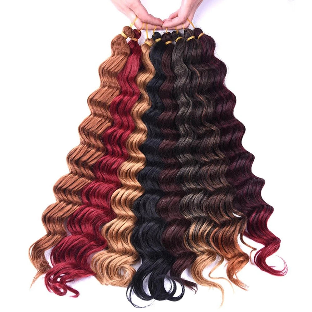 22-Inch Synthetic Deep Wave Bulk Braiding Hair – Curly Ombre No-Weft Faux Locs Extensions for - view 3