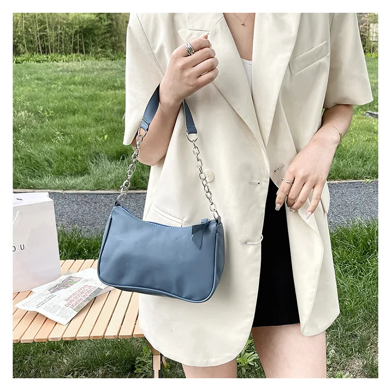 Shoulder Bags Women Underarm Chain Bag | PU Candy Colors Zipper Summer Simple Students Daily Casual Handbags Luxegan
