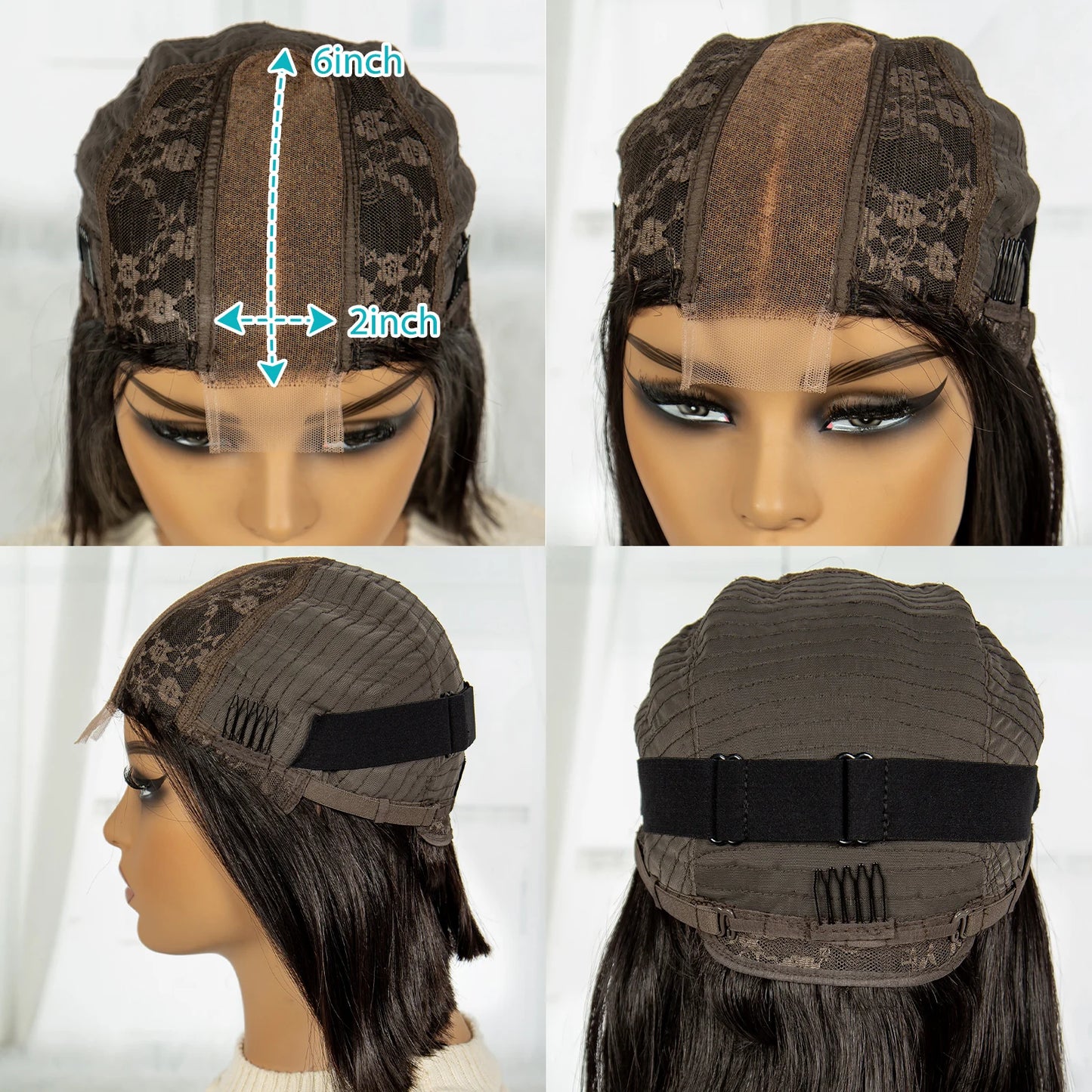 300% Density Vietnamese Raw Human Hair Bob Wigs 2x6 HD Lace Closure Bone Straight Bob Wigs Chocolate Brown 1BT4 Short Bob Wigs