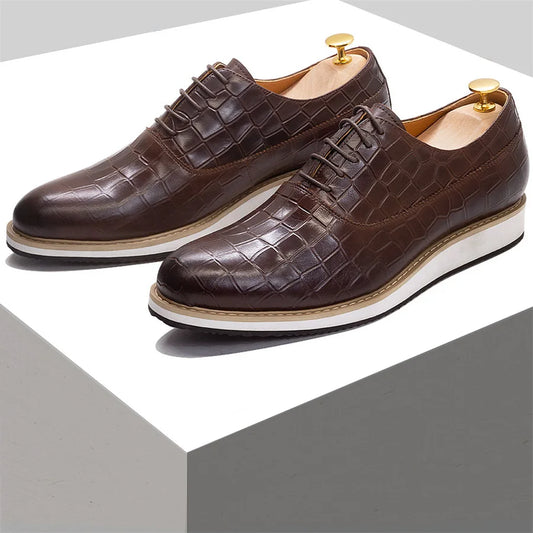 High-End Snake Pattern Genuine Leather Shoes | Sophisticated First Layer Cowhide Banquet Footwear | Elegant "Snake Print" Silhouette | "Dignified" Height-Increasing Casual Shoes for Radiant Versatile Spring & Autumn Styling Luxegan
