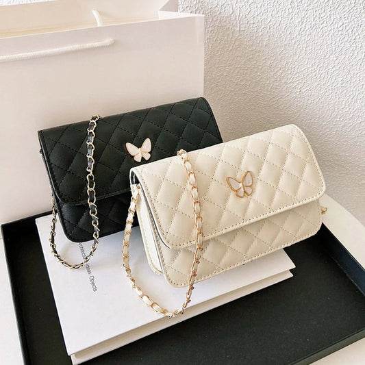 PU Leather Shoulder Bag Classic Style | Diamond Pattern Chain Bag & Women's Trendy All-Match Crossbody Bag (Mini Korean Style)