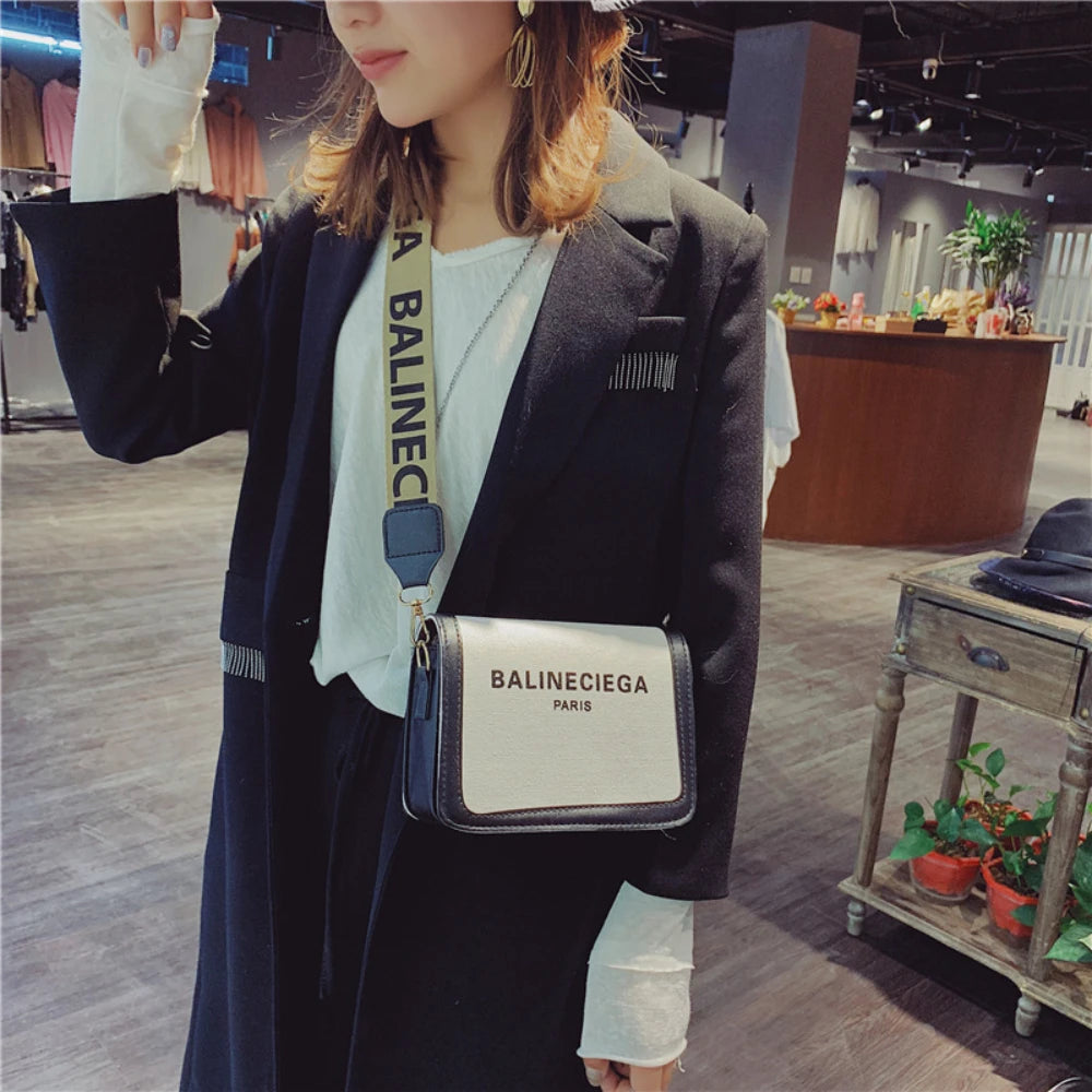 Moderate Canvas Patchwork Box Bag | Wide Strap Shoulder & Crossbody Luxegan