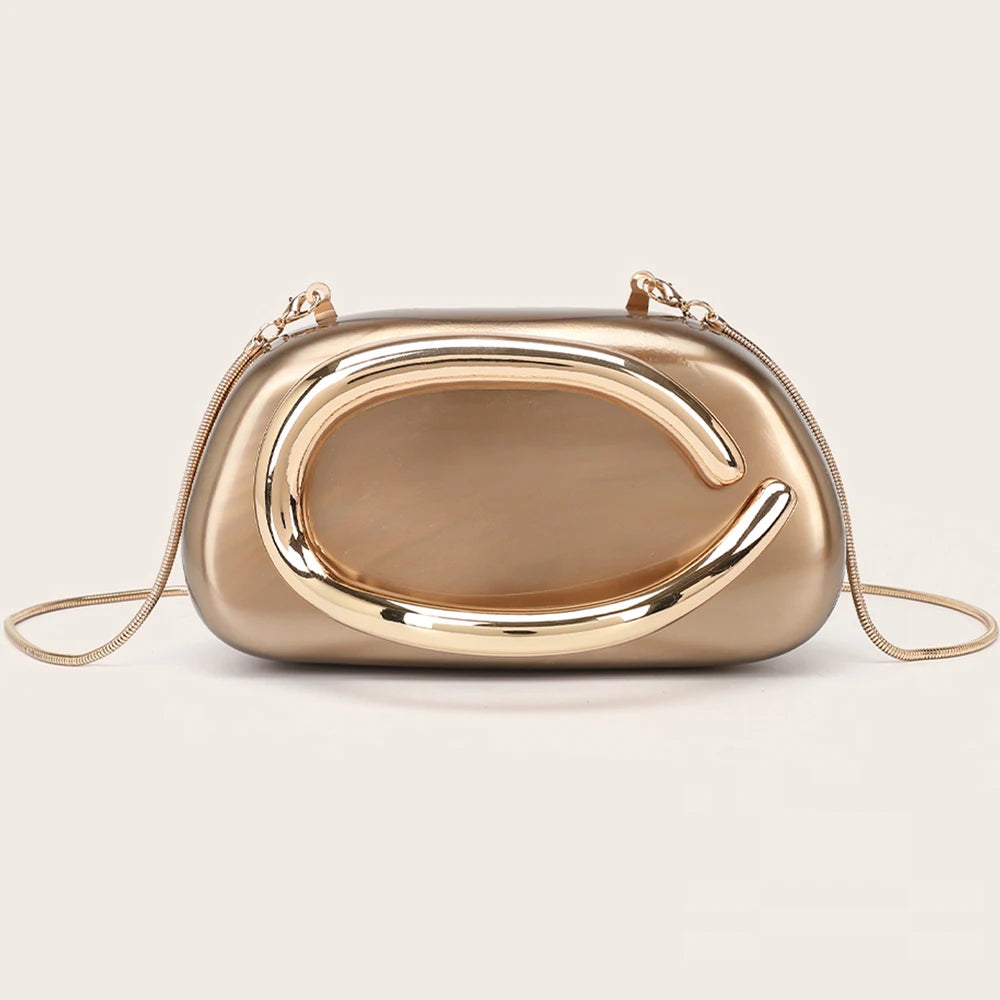 Women’s Luxury Gold Metal Evening Clutch | Sophisticated "Box Shape" Bridal Handbag | Elegant Banquet Shoulder Wedding Purse | "Dignified" High-Performance Fashion Crossbody Bag for Radiant Versatile Styling Luxegan