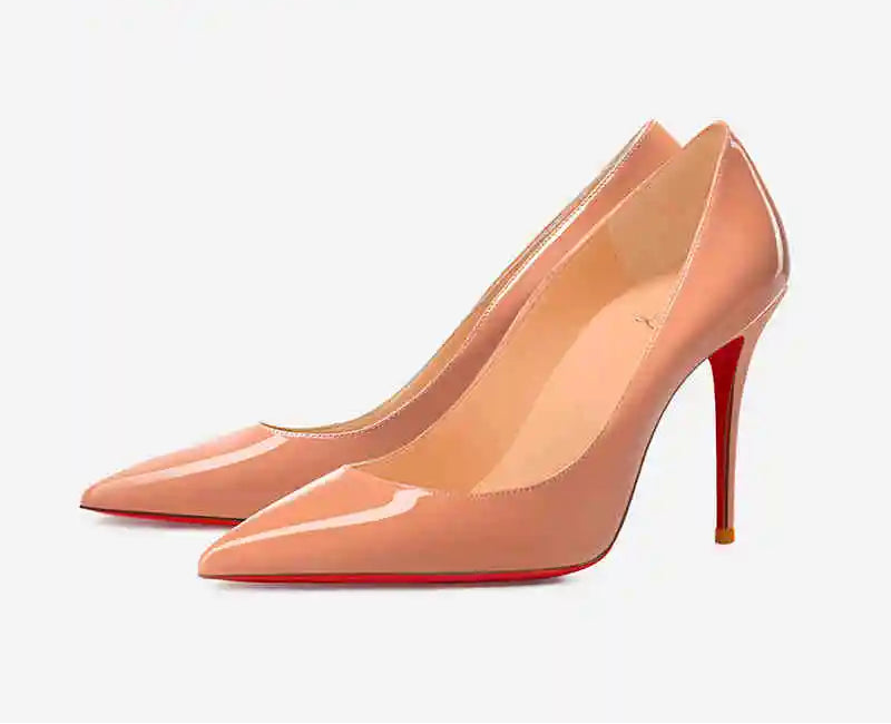 Elegant Luxury Brand Black Stilettos | Sophisticated Red Shiny Bottom Pumps | Elegant "Handmade Patent Leather" Silhouette | "Dignified" Sexy Pointed Toe Wedding Shoes for Radiant Versatile Styling Luxegan
