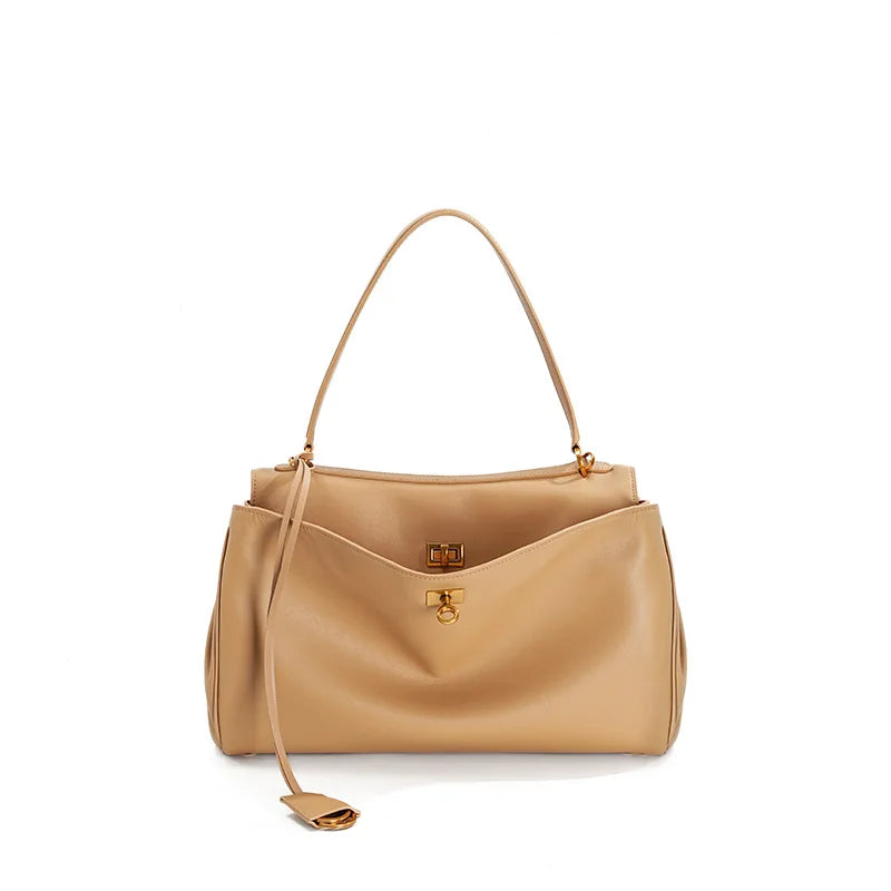 Rodeo Genuine Cow Leather Large Capacity Commuter Tote Bag | Unisex Soft Single Shoulder Handbag & Crossbody Underarm Bag Luxegan