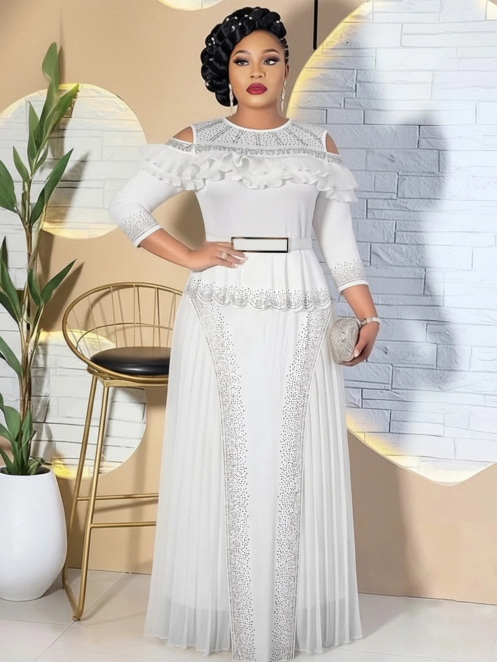 Wedding Party Prom Dress Dubai African Women Luxury Ruffle Pleated Long Dress Ankara Dashiki Turkey Clothes Formal Occasion Gown