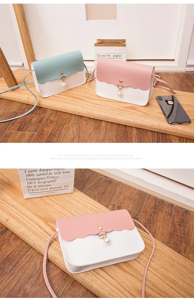 Fashion Simple PU Leather for Women | Solid Color Shoulder Messenger Bag & Lady Pendant Pearl Travel Small Handbag Luxegan