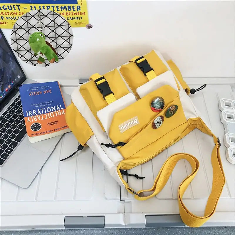 Japanese Simple Messenger Bag | Student Nylon Waterproof Canvas Handbag & Shoulder Crossbody Bag